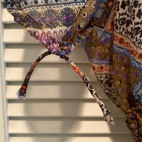 Boho Peasant Blouse with fitted waist, drawstring ties M - Picture 7 of 11